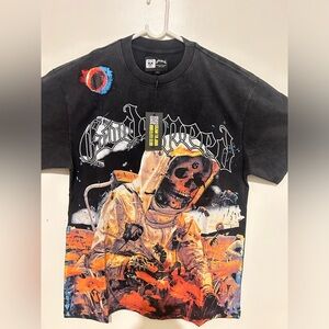Black Graphic Tee with Astronaut Design